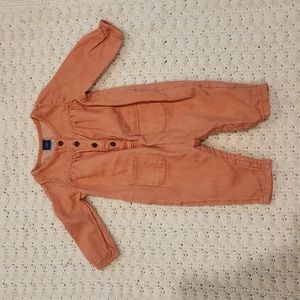 Old Navy one piece denim jumpsuit. Pink 3-6 mos.